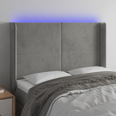 vidaXL - Hoofdbord - LED - 147x16x118/128 - cm - fluweel - lichtgrijs