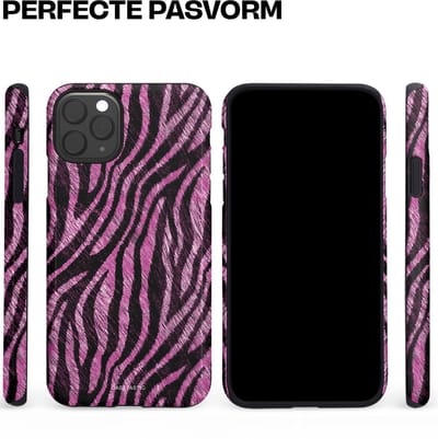 Casetastic hoesje geschikt voor Apple iPhone 11 Pro Max - Dubbellaagse bescherming - Roze Paarse Zebraprint - Fashion Case - Zwart Lila