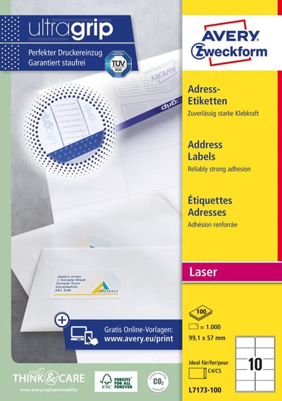 Etiket avery l7173 99.1x57mm wit 1000st | 5 stuks