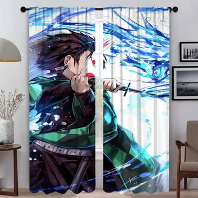 Demon Slayer Gordijnen Kinderkamer Scheidingswand Huis Interieur Gordijnen 2 Stuks Shades Tule voor Slaapkamer Verduisteringsgordijn Woonkamer W50xH70cmx2pcs-CL
