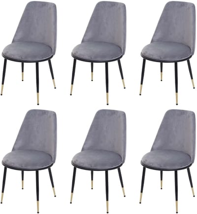 Set van 6 eetkamerstoel MCW-H28, stoel keukenstoel, metaal ~ grijs, zwarte poten, fluweel