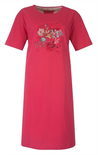 Tenderness Dames Nachthemd - Katoen - Bloemen Motief - Rood - Maat S