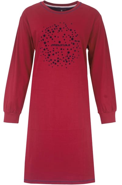Irresistible Dames Nachthemd - Lange Mouwen - Ronde hals - Rood - Maat S