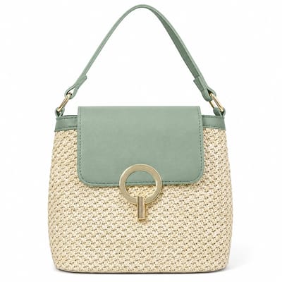 Stroentas Dames - Kleine Schoudertas en Zomerse Bucket Bag - Gevlochten Strandtas en Festival Tasje Crossbody - Lichtgroen