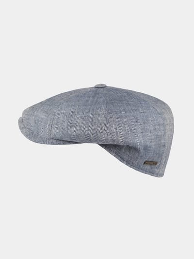 Duco - Linnen flatcap met visgraatpatroon - Marine blauw