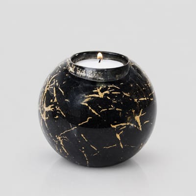 Mini Urn met kaarshouder - Glas - Handgemaakt - Zwart/goud - 250 ml - Urn voor mensen - Urn voor dieren - Deksel, kaarsje & aszakje inclusief