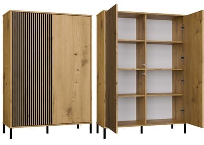 Vitrinekast KAMARO 2DD SLIM/GLAD ARTISAN EIK Latten Gegroefd + Klassieke Front