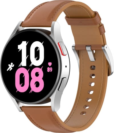 By Qubix - Luxe leren bandje 20mm - Lichtbruin - Geschikt voor Samsung Galaxy Watch 7 (40 & 44mm) - Galaxy Watch FE - Galaxy Watch 6 - Galaxy Watch 6 Pro - Galaxy Watch 5 - 5 Pro - Galaxy Watch 4 - 4 Classic - Active 2 - Watch 3 (41mm)