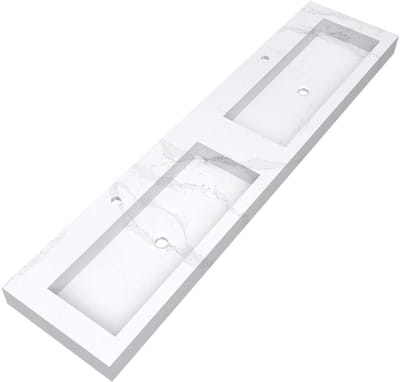 Brauer Coral Wastafel - 200 met 2 Spoelbakken en 2 Kraangaten - Marmerlook Calacatta Gold