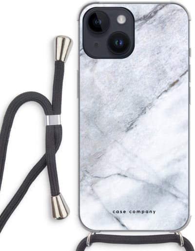 Case Company® - Hoesje met koord geschikt voor iPhone 14 hoesje met Koord - Witte marmer - Telefoonhoesje met Zwart Koord - Bescherming aan alle Kanten en Over de Schermrand