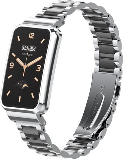 By Qubix - Metalen schakelband met case - Zilver met zwart - Geschikt voor Xiaomi Smart Band 7 Pro / Mi Band 7 Pro bandje