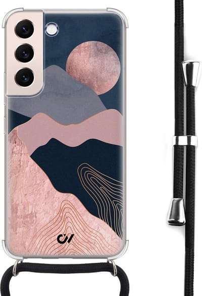 Telefoonhoesje met koord geschikt voor Samsung S22 - Landscape Rosegold - Inclusief koord - Transparant, Roze - - Crossbody beschermhoes - Met Telefoonketting