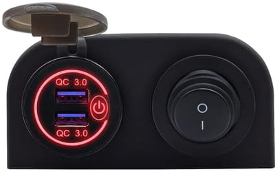 ProRide 12V USB Autolader 2 Poorten Opbouw met Schakelaar - QC3.0 - PUSB1QC-R - Tweevoudig opbouw - Rood