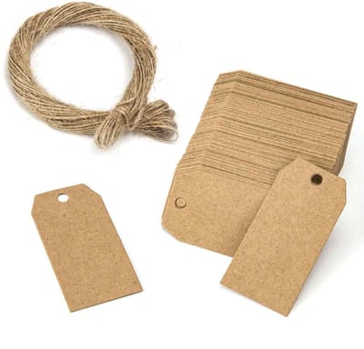 Mmgoqqt - 100 Stuks - Kraftpapier Labels - Cadeau Tags Met Touwtjes - Naturel - 3 X 5 Cm - Voor Bruiloften, Verjaardagen En DIY Projecten