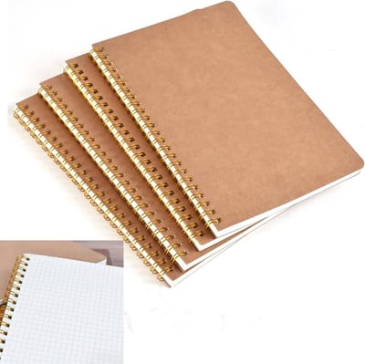 Notitieboek, A5, spiraalbinding, 4 stuks, kraft-omslag, 50 vellen/100 pagina's, gelinieerd notitieboek voor school, kantoor, projecten en schetsen