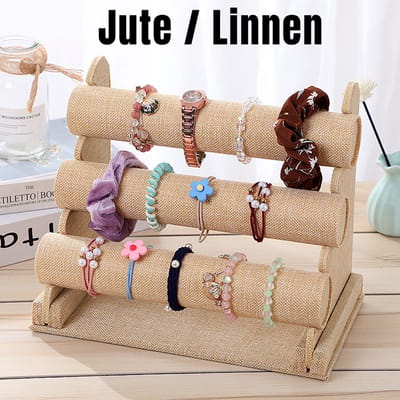 Allernieuwste.nl® 3-Laags Armband Display Sieraden Rek Sieradenstandaard LINNEN JUTE - 30x17x25 cm