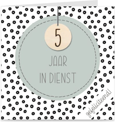 5 JAAR IN DIENST | kaart / wenskaart met envelop | voor dienstverband collega / werknemer