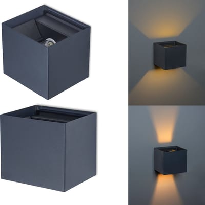 Trango IP44 Up & Down Wandspot 8015-01A incl. 1x 3,5 Watt G9 LED-lamp *FLEX* in antraciet mat Hoekig met instelbare stralingshoek voor binnen- en buitenarmatuur, buitenspot, wandlamp