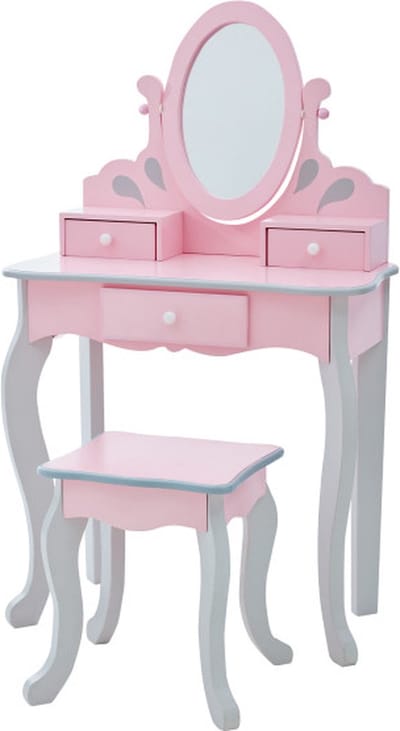 Teamson Kids Houten Kaptafel Kinderen - Tafel en Stoel Set - Roze/Grijs