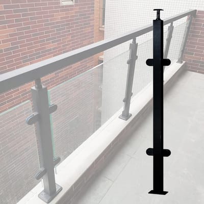 Glazen Balustrade Paal - Veiligheidsglas Barrière - Terrasdek Afscheiding - Roestvrij Staal 304 - 145 cm - Zwart