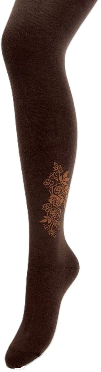 Bonnie Doon Maillot Bio Cotton met Roos motief op enkel Donker Bruin maat S/M 38/40 - Rozen patroon - Katoen - warm - winter - mode - dames maillot bruin - Draagbaar - casual - Dark Brown - BP251901.106
