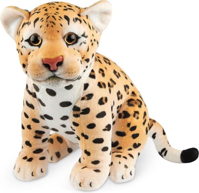 BRUBAKER Leopard knuffeldier, 30 cm knuffeldier, baby-pluche dier, zittend, pluche speelgoed voor kinderen, bruin