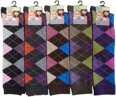 MEISJES KNIEKOUSEN JACQUARD PRINT - 6 PAAR - 90% KATOEN- 31/34