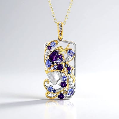Cavill - Zilveren Halsketting 925 Sterling Zilver Palladium - Peervormige Amethist 0,315 ct & 1,9 ct - Luxe Verstelbare Sieraad