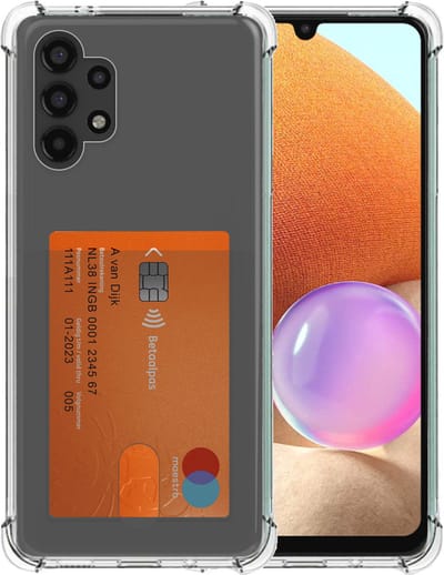 Smartphonica Telefoonhoesje Geschikt voor Samsung Galaxy A32 4G met Pasjeshouder Doorzichtig Siliconen - Transparant TPU Shockproof Backcover Case with Card Slot geschikt voor Samsung Galaxy A32 4G