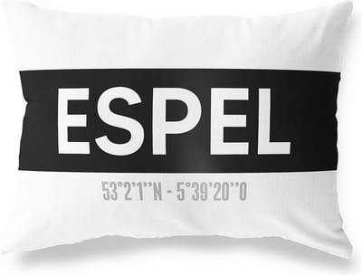 Tuinkussen ESPEL - FLEVOLAND met coördinaten - Buitenkussen - Bootkussen - Weerbestendig - Jouw Plaats - Studio216 - Modern - Zwart-Wit - 50x30cm