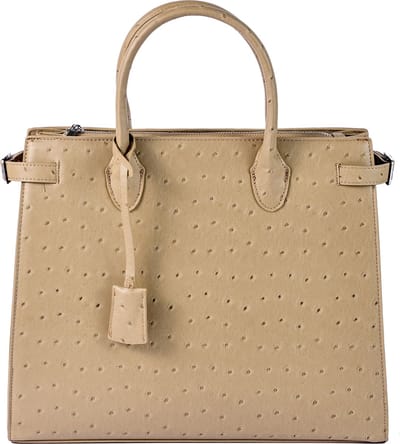 Nouka Grote Beige Dames Tas – Vegan / Faux Struisvogel Leer - Schoudertas – Shopper – Schooltas – Werktas – met Rits