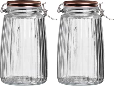 Urban Living Weckpot/inmaakpot - 2x - 1,8L - glas - met beugelsluiting - koperen deksel