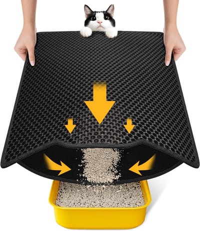 Sandeer Shop Kattenbakmat, 60 x 45 cm, dubbellaags, honingraat, waterdicht en wasbaar, antislip, urinebestendig, kattenbakmat, zwart