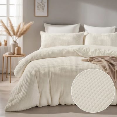 Droomtextiel Zachte Teddy Dekbedovertrek Block Crème - 140x200/220 cm - Super Zacht