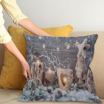 New Bed Kerstmis Kaars Wintervakantie Decoratieve Kussenhoes met Rits Dubbelzijdige Print voor Woonkamer Upgrade, 50cm x 50cm
