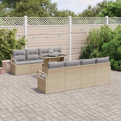 vidaXL - Tuinbank - Set - 9 - st - 6-Aantal - zitplaatsen - Beige - en - Lichtgrijs