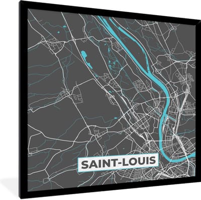 Fotolijst incl. Poster - Saint-Louis - Plattegrond - Stadskaart - Frankrijk - Kaart - 40x40 cm - Posterlijst