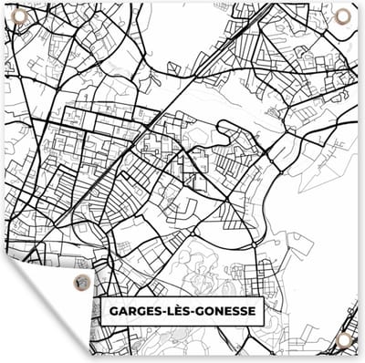 Tuin poster Stadskaart - Plattegrond - Garges-lès-Gonesse - Kaart - Frankrijk - Zwart wit - 200x200 cm - Tuindoek