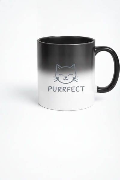 Kattenmok 'Purrfect' Minimalistische Kat – Magische Mok Zwart – Cadeau Kattenliefhebber – Keramiek 330 ml