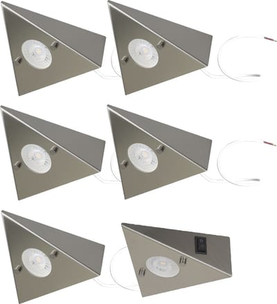 Trango Set van 6 Keukeninbouwarmatuur 6739-62 incl. 6x 4,8 Watt LED Module 3000K warm wit *COOK* Inbouwarmatuur - Inbouwspot van roestvrij staal - Schakelaar - Driehoekslamp - Kastverlichting - Keukenlamp