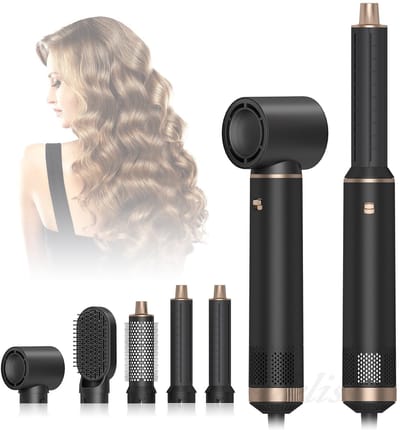 Multifunctionele 5-in-1 warmeluchtstylingsborstel set voor vrouwen met variabele temperatuurstanden, draaibaar model voor krullen, steil haar en volume, automatische krulfunctie voor alle haartypes en thuisgebruik