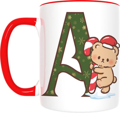 Kerst Mok met Letter & Schattige Beer – Feestelijk Cadeau met Initiaal – Inclusief Cadeauverpakking – Perfect voor Koffie of Thee – Kerstcadeau voor Familie of Vrienden – 350ml