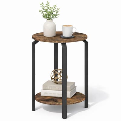 ACAZA Bijzettafel - Nachtkastje - Vintage Bruin en Zwart - 38.5 x 58 cm (B x H) - Banktafel - Ronde Salontafel - Salontafel Bruin - Bijzettafel Hout