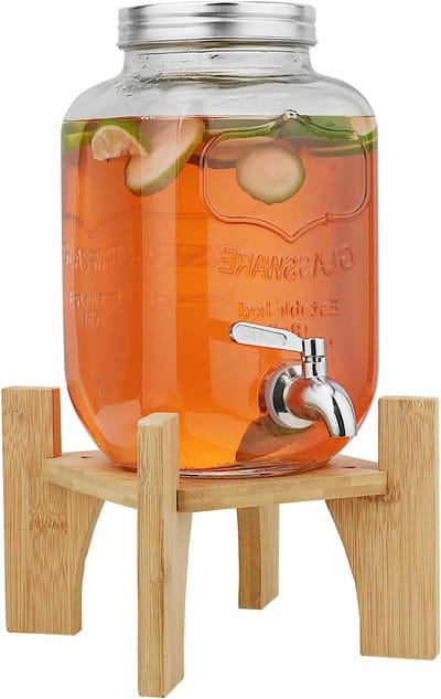 Drankdispenser met standaard - Glazen dispenser kraan - Feestjes organiseren - Voedselveilig roestvrij staal - 4 liter inhoud - Transparant
