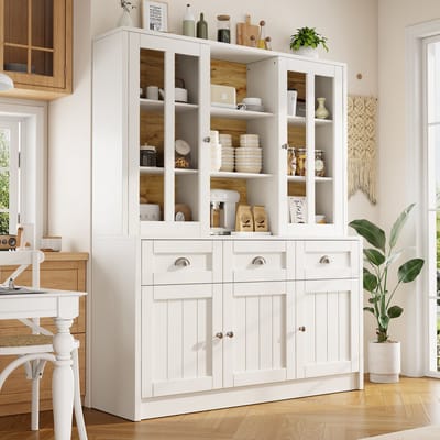 STILVORA Hoge Kast Vitrinekast Met Acryl Schuifdeur - Anti-Kantelbeveiliging Voor Keuken En Woonkamer - MDF - 140x38.5x175 cm - Wit