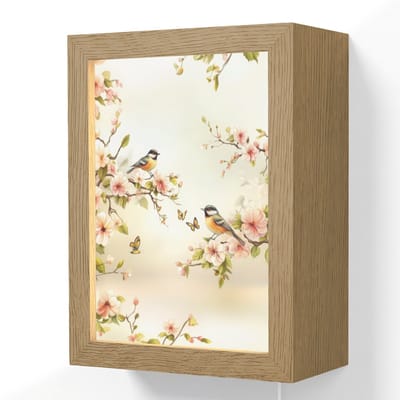 Wandlamp 15x20 cm - Oplaadbaar - Takken - Bloemen - Vogeltjes - Roze - Wandlampen binnen woonkamer - Slaapkamer lamp met kabel - Decoratieve nachtlamp - Vloerlamp snoer