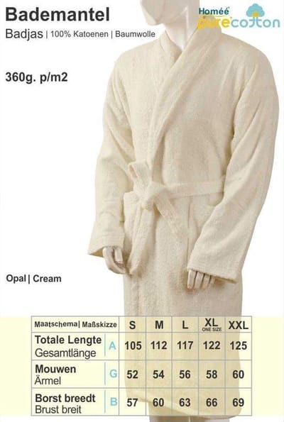Homéé - Badjas feel good - shawlkraag - 360g. p/m2 badstof 100% Katoenen - L - cream