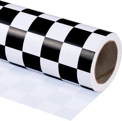 Inpakpapier Rol - Cadeaupapier Vlag - Geschenken Versieren - Raceauto Geruite Vlag - 432 cm x 5 m - Zwart Wit