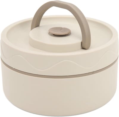Thermos Kookpot - Lunch Container - Warme Maaltijden - Dubbelwandig Geïsoleerd - 12x12x7 cm - Beige