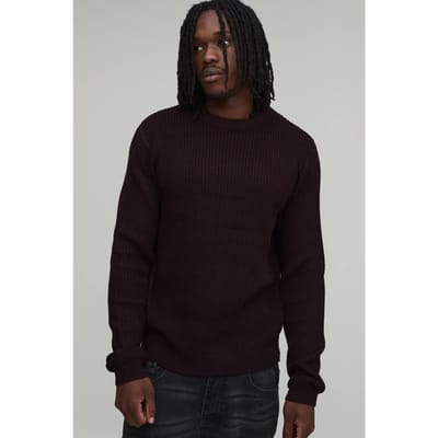 Lange Regular Fit Geribbelde Gebreide Trui | Plum | Size Small